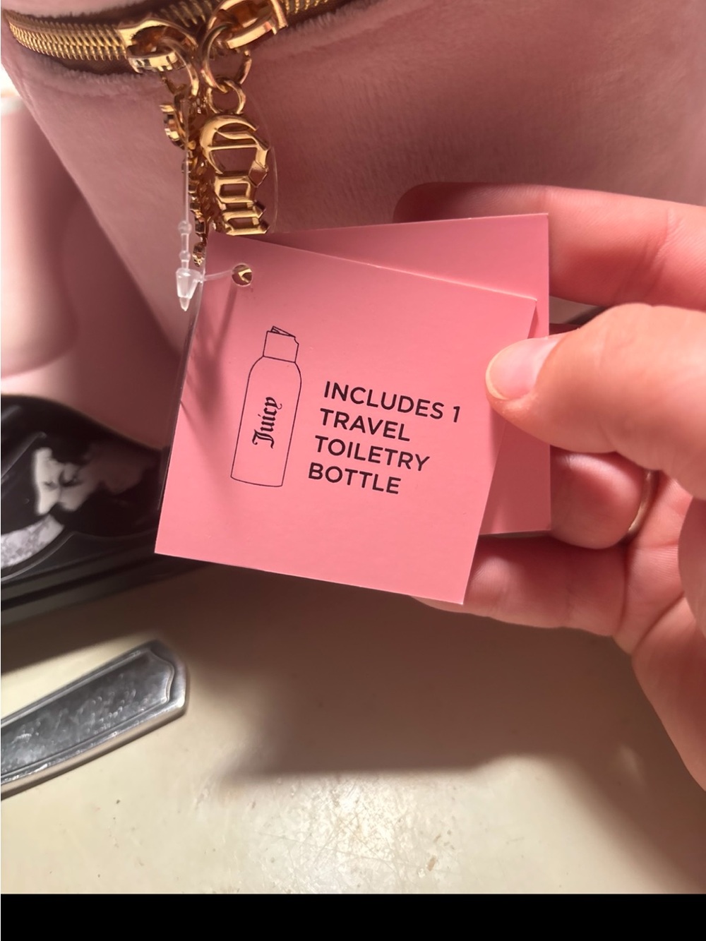 Juicy Couture Light Pink Velvet Cosmetic Case with Gold Crest - Picture 3 of 5